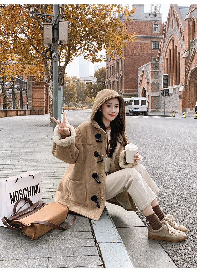 Winter Hooded Thickened Warm Berber Fleece Women's Baggy Coat