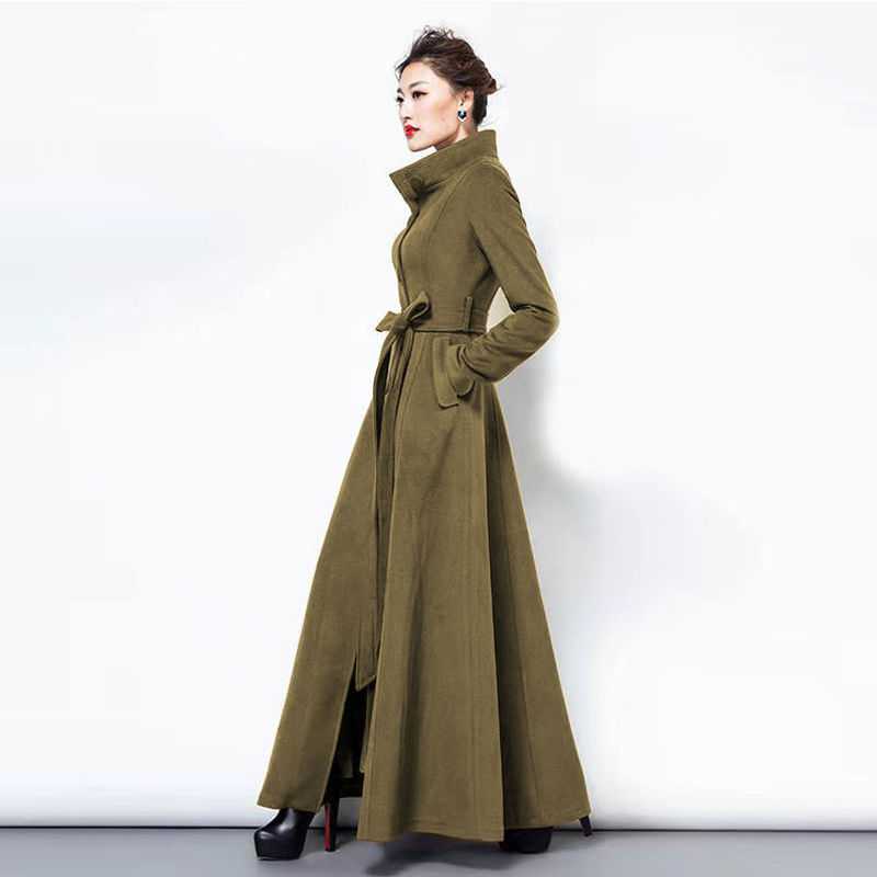 Women's Long Slim Over-the-knee Woolen Trench Coat