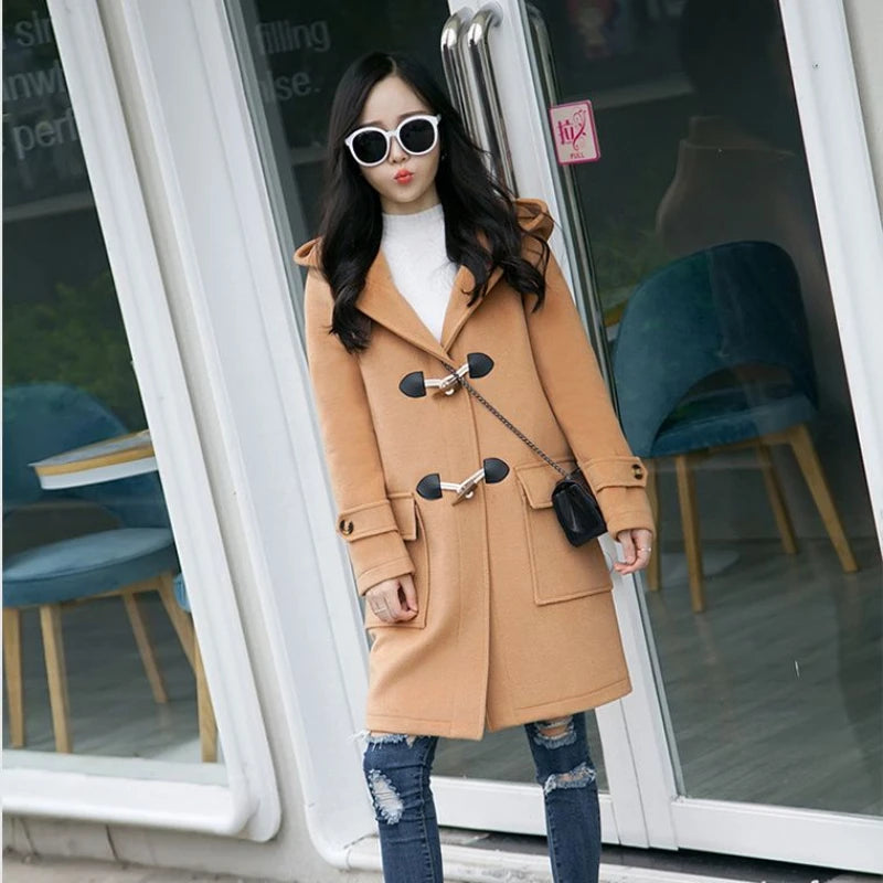 Female New Woman Woolen Coats Female Classic Casual Retro Loose Long Woolen Coats Female Fashion Streetwear Blend Overcoats Q293