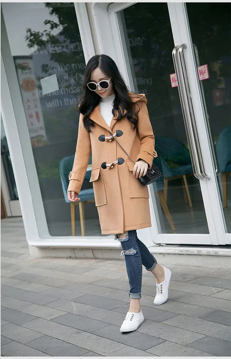 Female New Woman Woolen Coats Female Classic Casual Retro Loose Long Woolen Coats Female Fashion Streetwear Blend Overcoats Q293