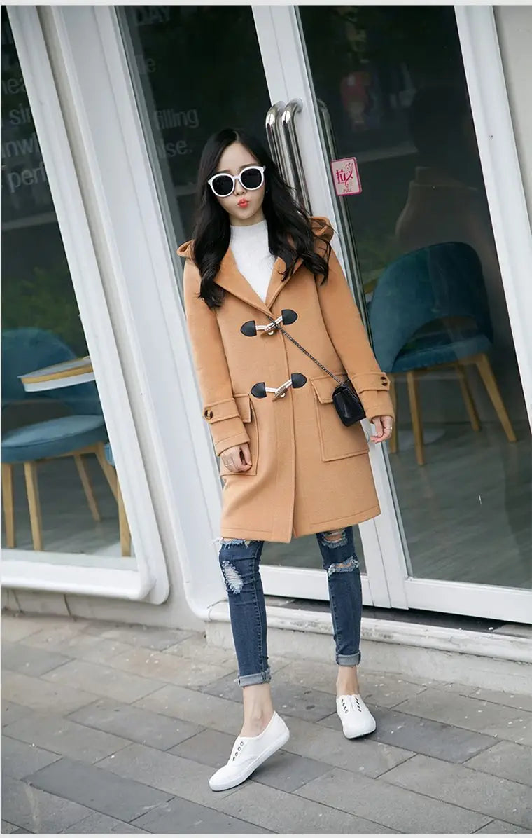 Female New Woman Woolen Coats Female Classic Casual Retro Loose Long Woolen Coats Female Fashion Streetwear Blend Overcoats Q293