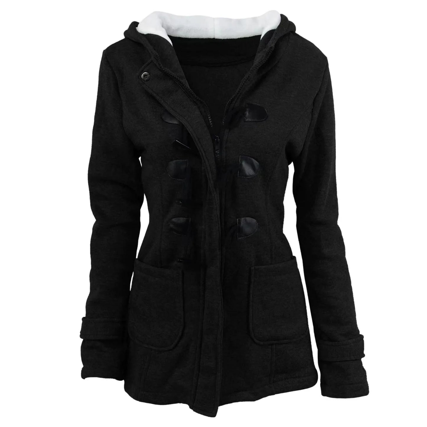 Womens Winter Coats Thicken Sherpa Lined Jacket Fashion Horn Button Hooded Outwear Warm Wool Blended Pea Coat Pockets