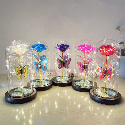 Valentine's Day Gift Eternal Rose LED Light Foil Flower In Glass