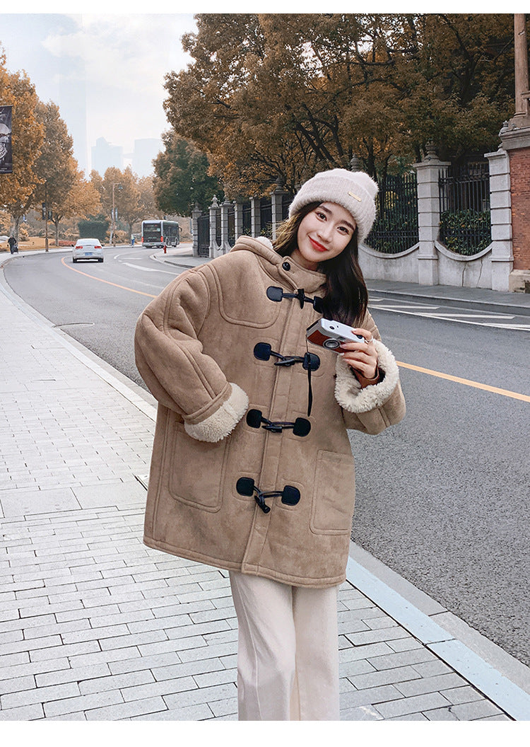 Winter Hooded Thickened Warm Berber Fleece Women's Baggy Coat