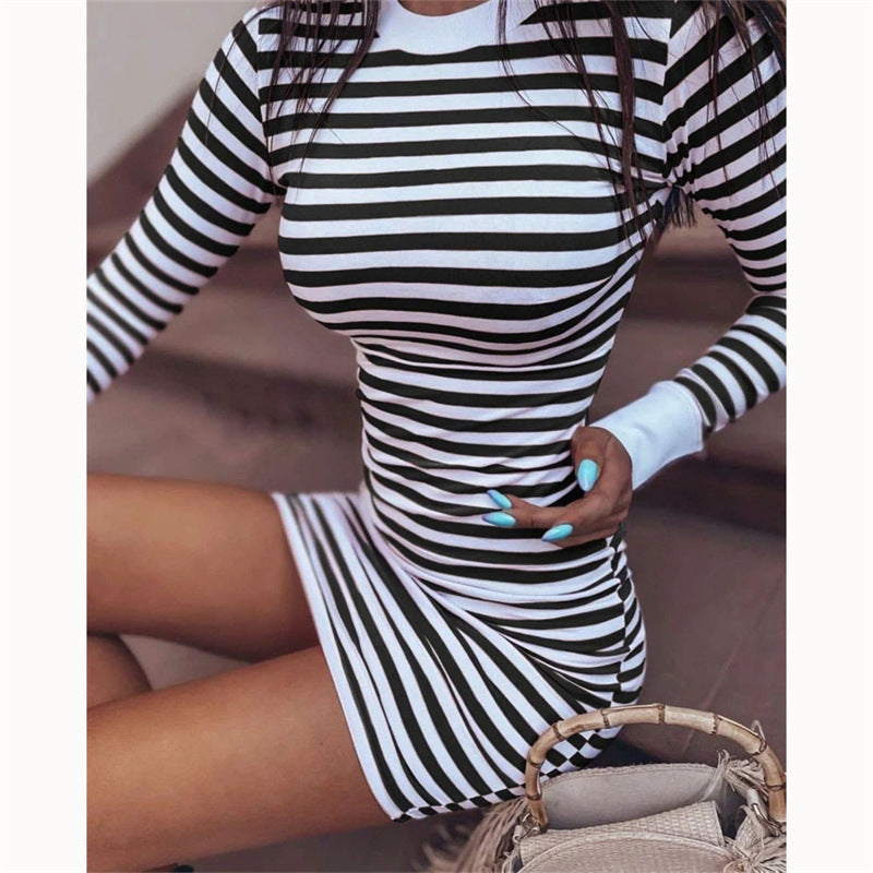 Fashion Women's Striped Slim Long Sleeve Dress